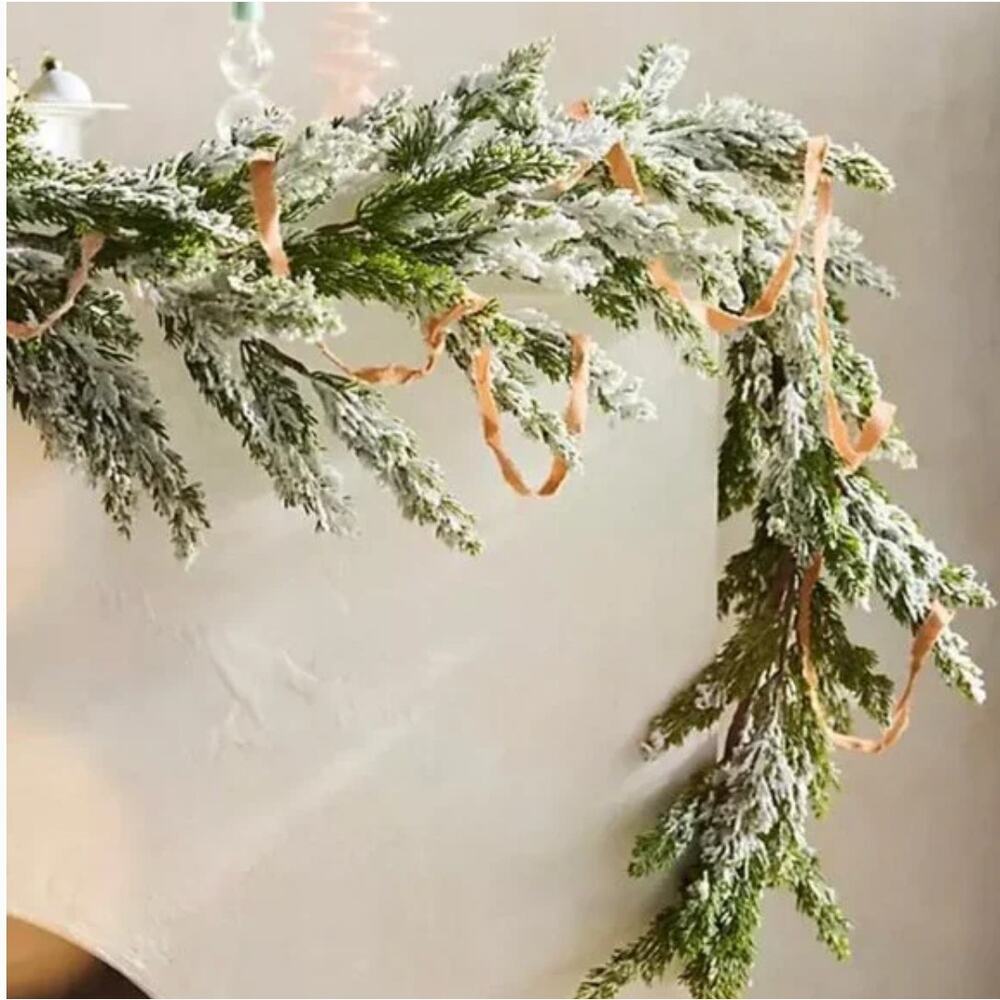 Anthropologie Faux Snowy Pine Garland, 72" NEW